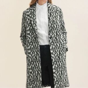 Maje Black and White Leopard Print Pea Coat as 36 EUC animal print